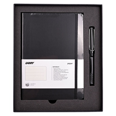 LAMY Safari Roller Kalem Metal Siyah Klips Siyah+LAMY Yumuşak Kapak Defter A5 Siyah