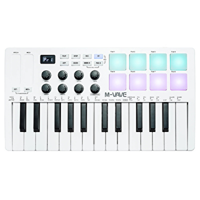 M-VAVE SMK-25 25 Tuşlu Kablosuz Şarjlı MIDI Klavye (Beyaz)
