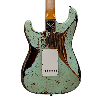 Fender Custom Shop 1961 Stratocaster Super Heavy Relic Aged Surf Green Over 3 Renk Sunburst Elektro Gitar