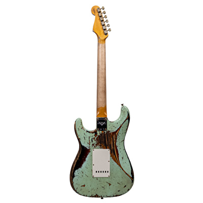 Fender Custom Shop 1961 Stratocaster Super Heavy Relic Aged Surf Green Over 3 Renk Sunburst Elektro Gitar