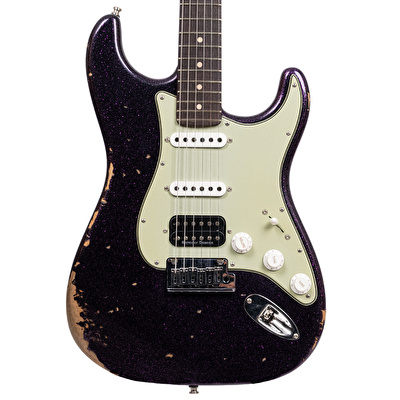 Fender Custom Shop Custom Deluxe Stratocaster HSS Relic Magenta Sparkle Elektro Gitar