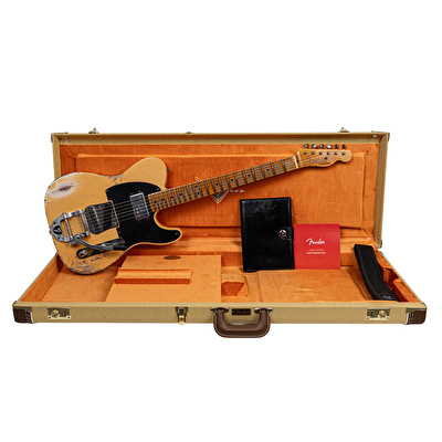 Fender Custom Shop Cunife Blackguard Telecaster Bigsby Heavy Relic Aged Nocaster Blonde Elektro Gitar