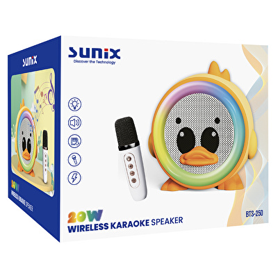 SUNIX 20W 2400 mAh Karaoke Mikrofonlu Ledli Bluetooth Hoparlör