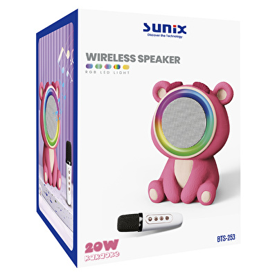 SUNIX 20W 2400 mAh Karaoke Mikrofonlu Ayıcık Bluetooth Hoparlör