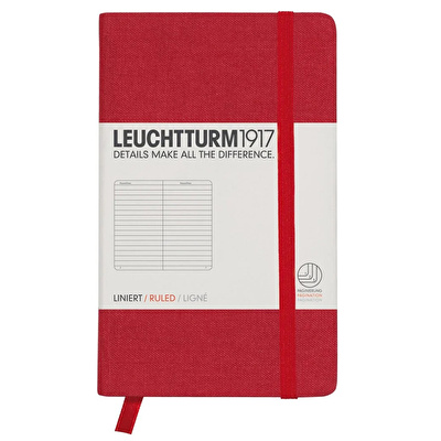 LEUCHTTURM Cep Boy (A6) Not Defteri, Çizgili, Kırmızı, Kumaş Sert Kapak