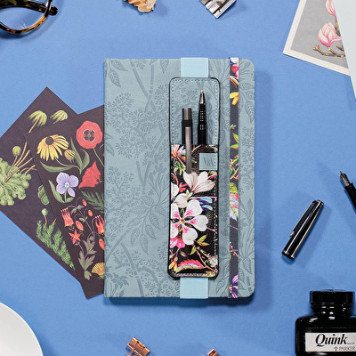 IF Bookaroo Defter Üstü Kalemlik - Siyah Çiçek Desenli