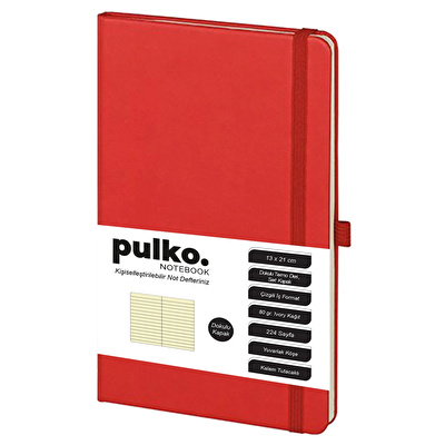 PULKO Notebook Klasik Çizgili Not Defteri 13x21 cm Kırmızı