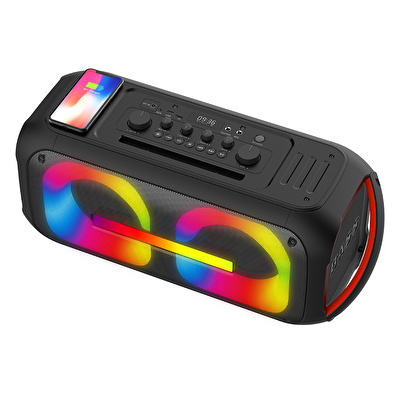 SUNIX 120W Çıkış Gücü 15W Wireless Şarj Ekolayzer TWS Mikrofon ve Gitar Girişli Ledli Bluetooth Hoparlör