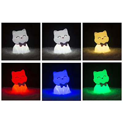 DHINK Silikon Gece Lambası Kedi Tosh Beyaz