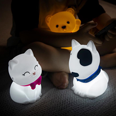 DHINK Silikon Gece Lambası Kedi Tosh Beyaz
