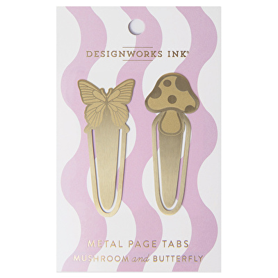 DESIGNWORKS INK Brass Page Tabs Mushrooms+Butterfly 2'li Metal Kitap Ayracı