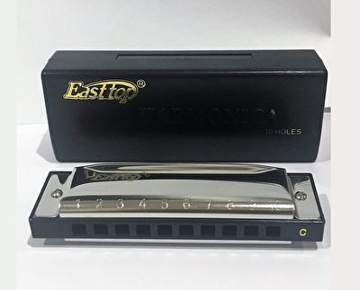 EAST TOP T10-3 Paslanmaz Çelik Gövde / 10 Delikli / Gümüş Renk Harmonica