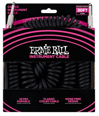ERNIE BALL P06044 Coil Düz/Düz Siyah 9 Metre Enstrüman Kablosu