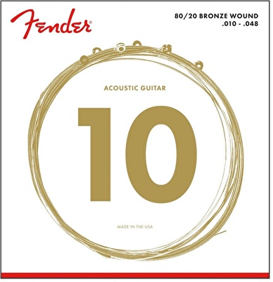 Fender 80/20 Bronze Acoustic Strings Ball End 70XL .010-.048 Gauges String Sets - Akustik Gitar Teli