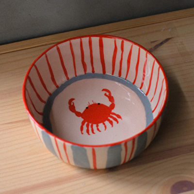 GRİ SERAMİK Crab Bowl (İçi Kırmızı)