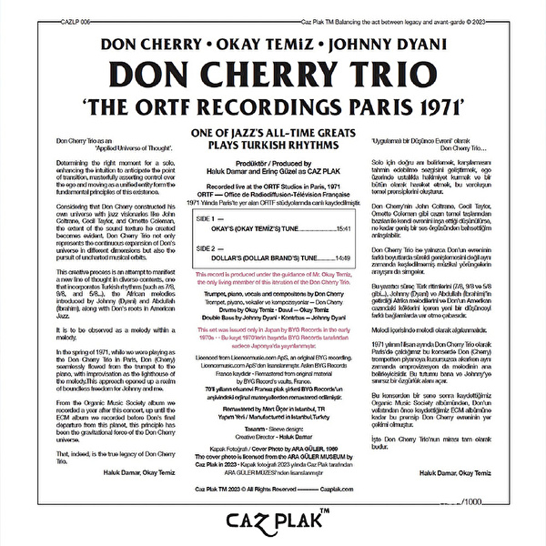 Don Cherry, Okay Temiz, Johnny Dyani - Don Cherry Trio - The ORTF Recordings Paris 1971 (Türkiye Edisyonu)