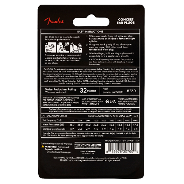 Fender Mavi Konser Kulak Tıkaçları (10 Çift)