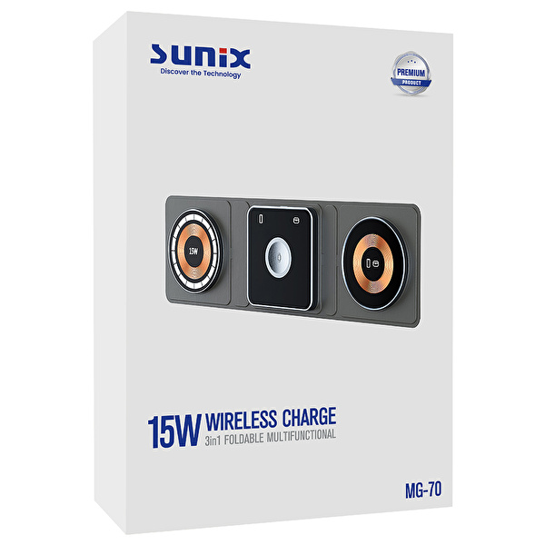 SUNIX 15W 3in1 Kablosuz Şarj Standı