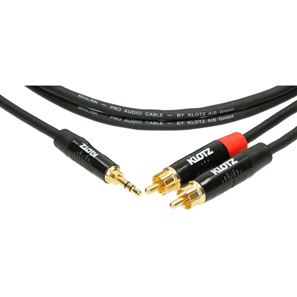 Klotz Pro Altın Uçlu Mini TRS Jack - 2x RCA 1,5mt Siyah Y-Kablo