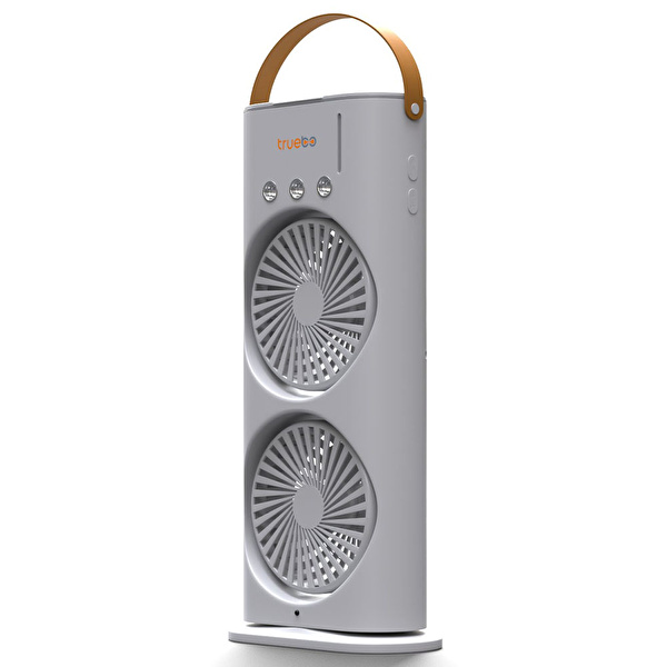 TRUEBO AirWind - Masaüstü Buhar Püskürtmeli Taşınabilir Şarjlı Led Işık Çift Fanlı Vantilatör - Beyaz