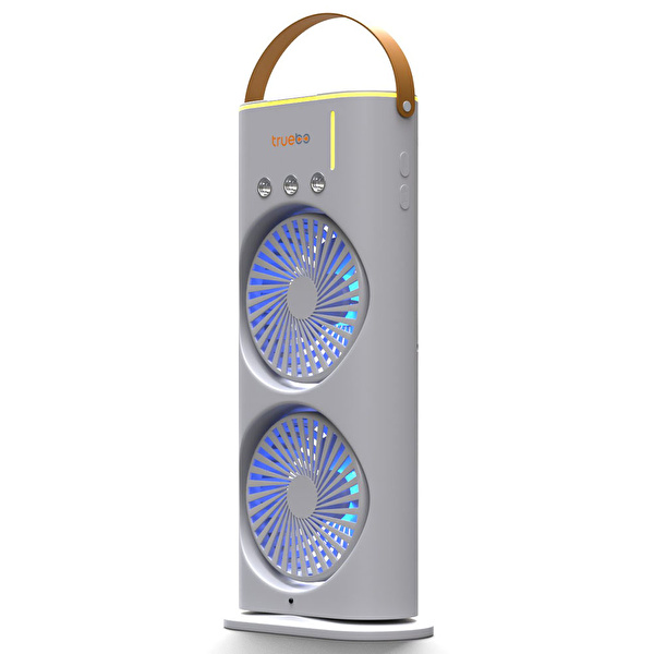 TRUEBO AirWind - Masaüstü Buhar Püskürtmeli Taşınabilir Şarjlı Led Işık Çift Fanlı Vantilatör - Beyaz