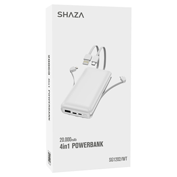 SHAZA 20.000 Mah Kendinden Kablolu Taşınabilir Şarj Cihazı Beyaz