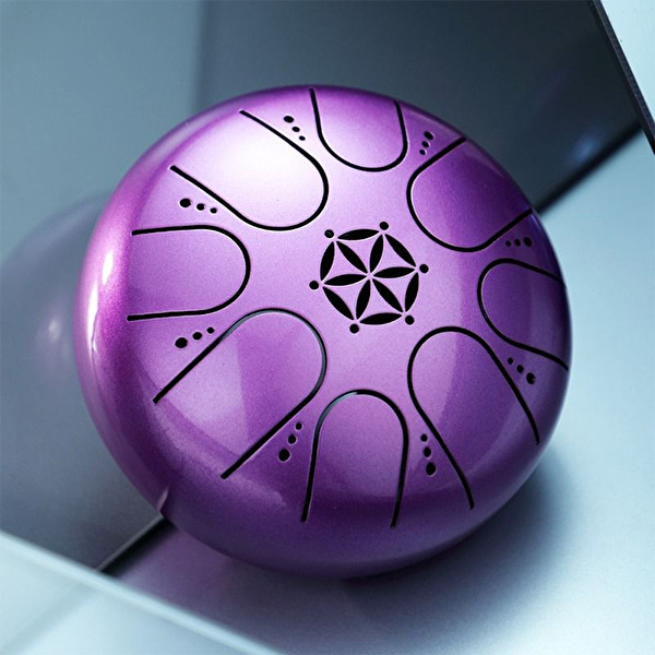 YOGIXO Tongue Drum 8 Notalı 5″ Yaşam Çiçeği Desenli - Çantalı - Mor