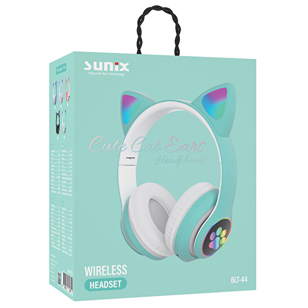 SUNIX Wireless 5.0 Stereo Kedi Kulak Üstü Bluetooth Kulaklık Yeşil