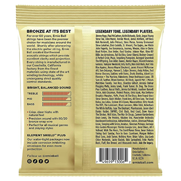 ERNIE BALL P03006 Earthwood Extra Light 8020 Bronze 10-50 Akustik Gitar Teli 3lü Pk.