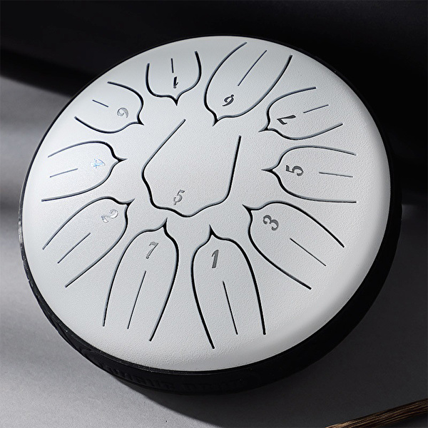 YOGIXO Tongue Drum V2 11 Notalı 6″ Lotus Desenli - Beyaz