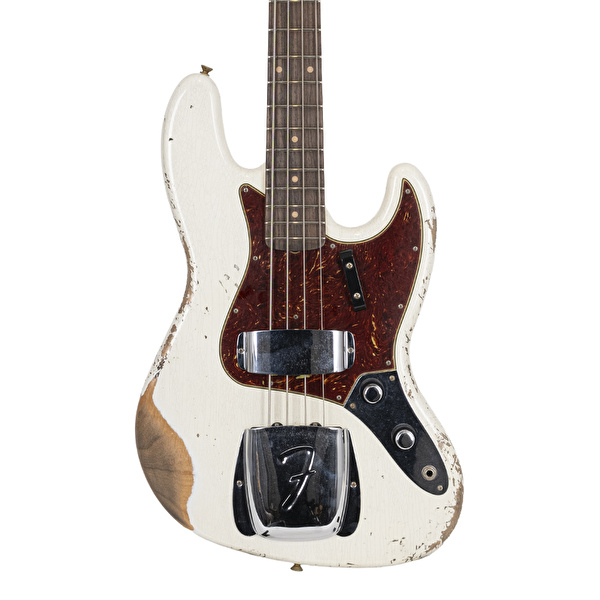 Fender Custom Shop 1961 Jazz Bass Heavy Relic Gülağacı Klavye Aged Olympic White Bas Gitar