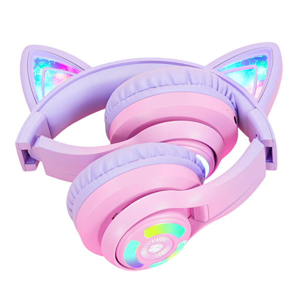 ICLEVER BTH13 Kedi Kulaklı Çocuk Bluetooth Kulaklık - Gradyan Pembe