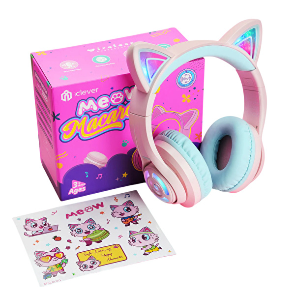 ICLEVER BTH13 Kedi Kulaklı Çocuk Bluetooth Kulaklık - Pembe