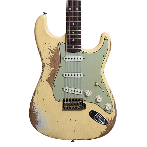 Fender Custom Shop 62/63 Stratocaster Super Heavy Relic Gülağacı Klavye Aged Vintage White Elektro Gitar