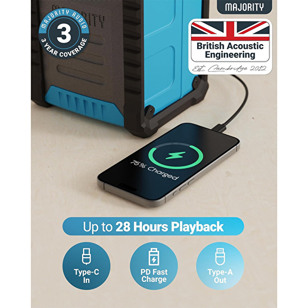 Majority Landbeach 30W IPX54 Taşınabilir DAB/FM Radyo Bluetooth Hoparlör