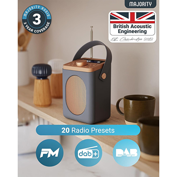 Majority Little Shelford - Gri Taşınabilir DAB/FM Radyo Bluetooth Hoparlör