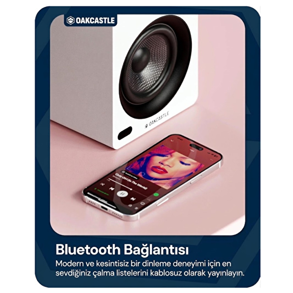 OAKCASTLE BK100 Aktif Raf Tipi Beyaz Hoparlör