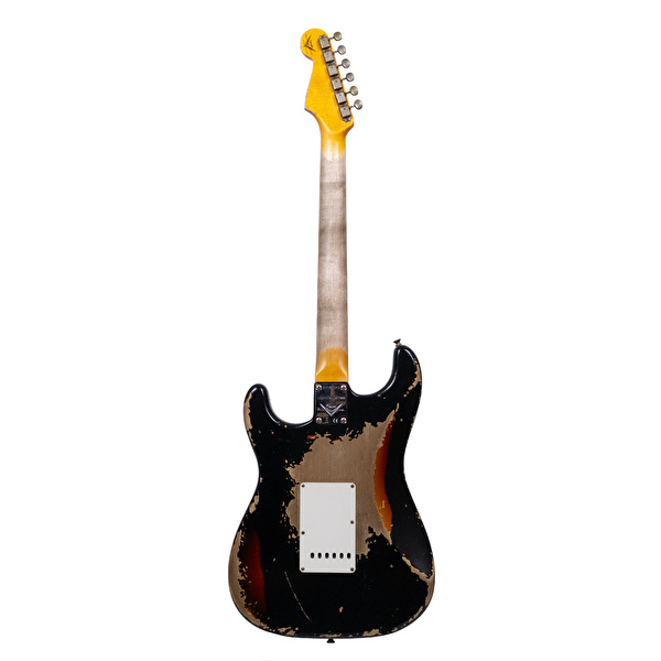 Fender Custom Shop Limited Edition 1959 Stratocaster Super Heavy Relic Aged Black Over Chocolate 3 Renk Sunburst Elektro Gitar