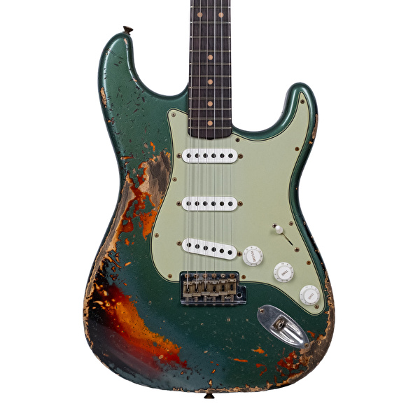 Fender Custom Shop 1961 Stratocaster Super Heavy Relic Aged Sherwood Green Over 3 Renk Sunburst Elektro Gitar