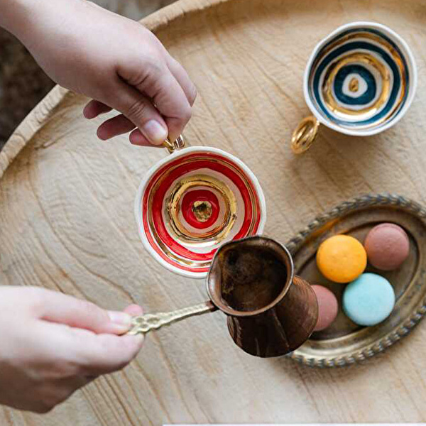 GRİ SERAMİK Altın Halka Çay Fincanı Kırmızı