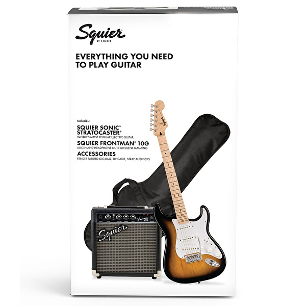 Squier Sonic Stratocaster 2 Ton Sunburst Frontman 10G Amfi Elektro Gitar Seti