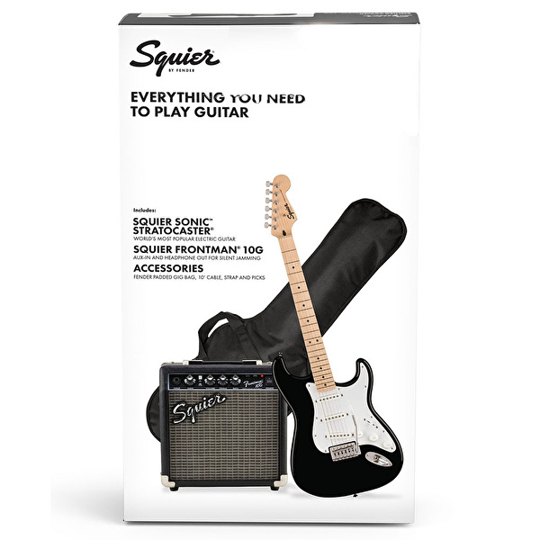 Squier Sonic Stratocaster Black Frontman 10G Amfi Elektro Gitar Seti