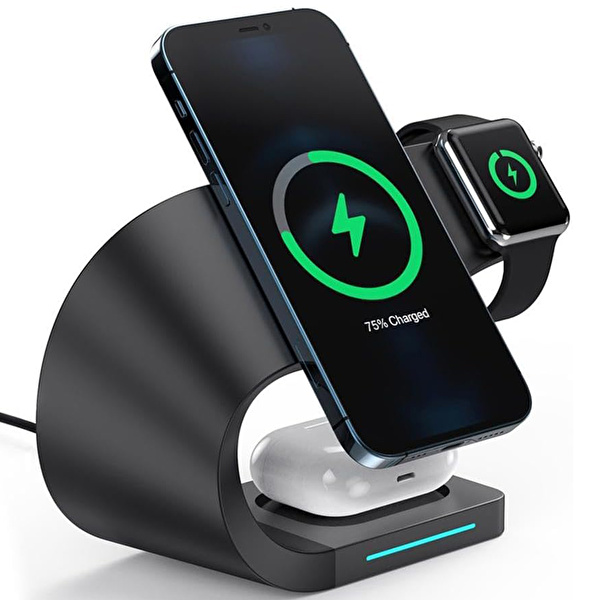 SHAZA  STN02 4 in 1 Megsafe 15w Hızlı Kablosuz Şarj İstasyonu İphone Uyumlu