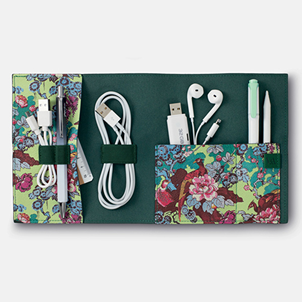 IF Çanta-Bookaroo Kablo Düzenleyici - Yeşil Çiçek Desen