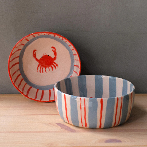 GRİ SERAMİK Crab Bowl (İçi Kırmızı)
