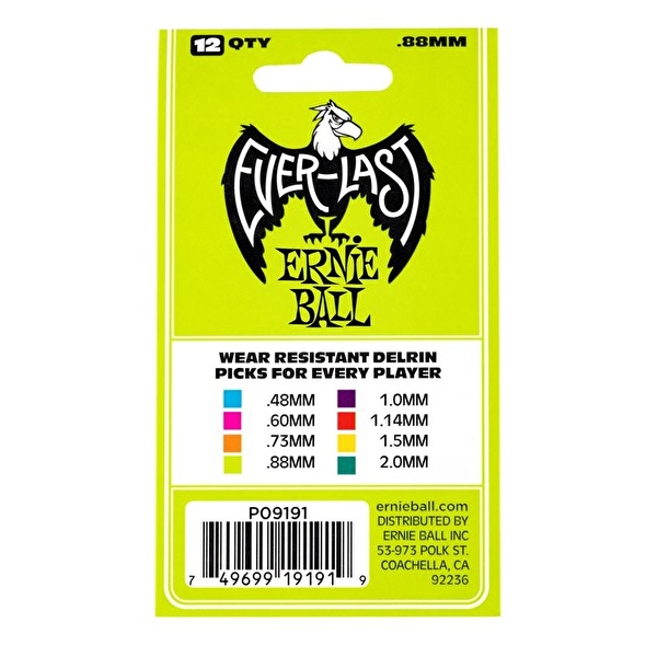 ERNIEBALL P09191 - Everlast 0.88mm Yeşil Pena (12 Adet)