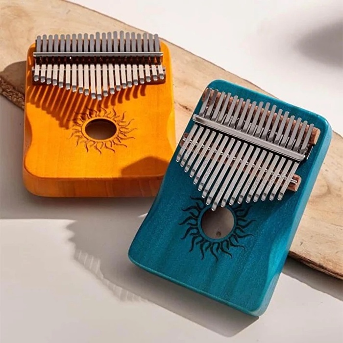 YOGIXO Kalimba 17 Notalı - Yellow Painting Güneş Desenli Delik - Poplar