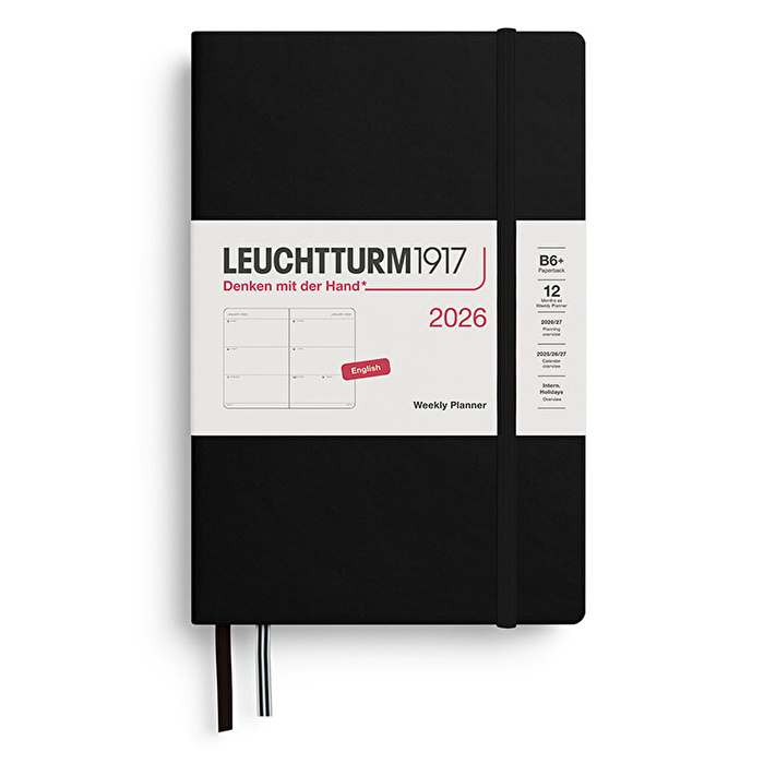LEUCHTTURM Çanta Boy (B6+) 12 Aylık Haftalık Ajanda 2026 Sert Kapak, İngilizce, Siyah