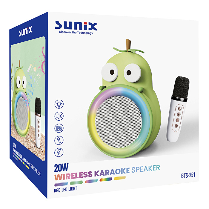 SUNIX 20W 2400 mAh Karaoke Mikrofonlu Ledli Bluetooth Hoparlör