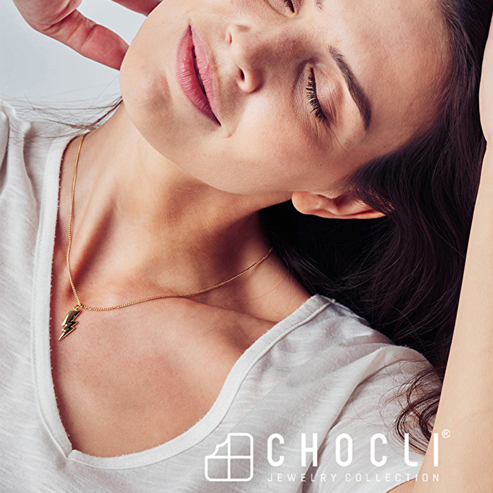 CHOCLI 18 Ayar Altın Kaplama Şimşek Kolye
